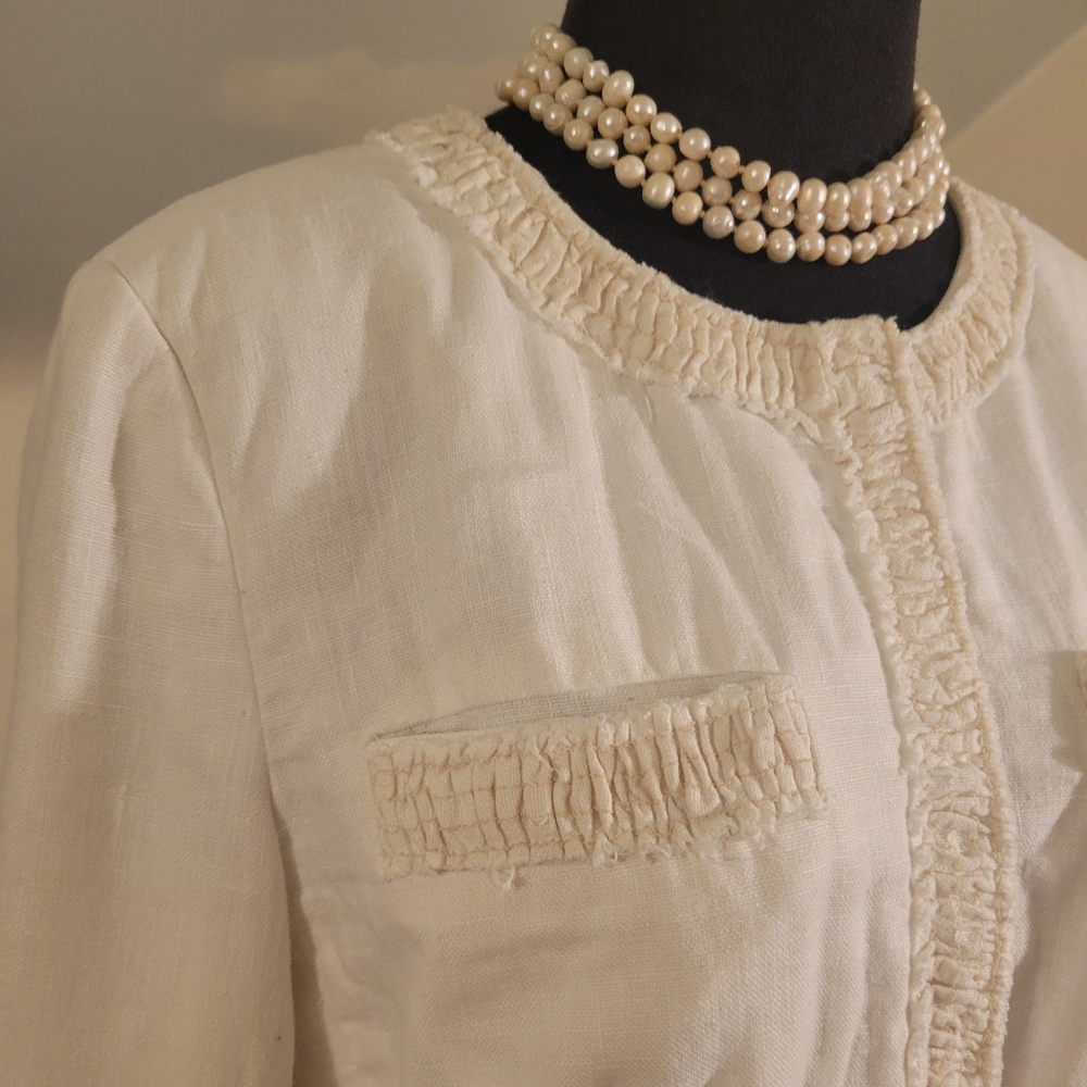 Michael Kors White Linen Cropped Jacket Size 8